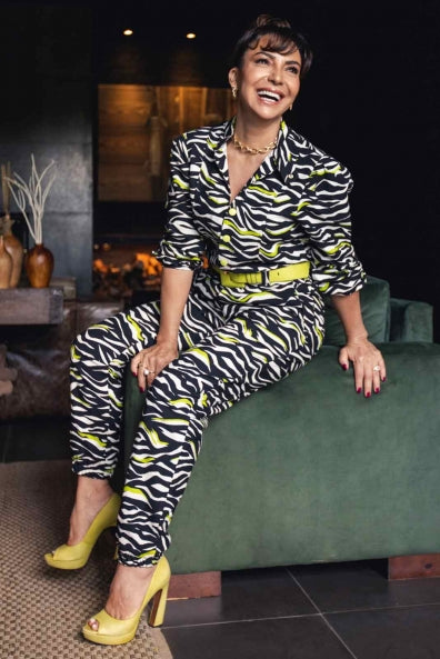 Macacão em linho animal print e lima - GG