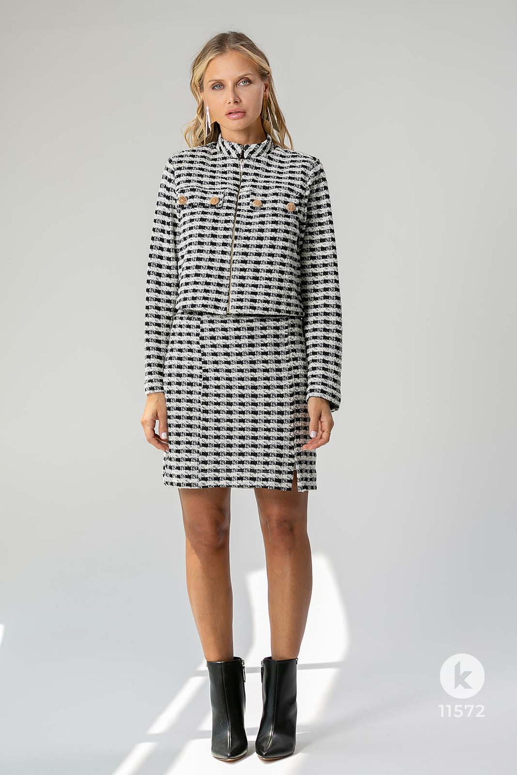 Conjunto de saia e jaqueta em tweed - M