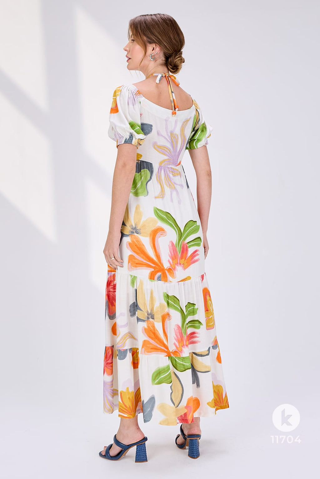 Vestido estampado com mangas com elástico