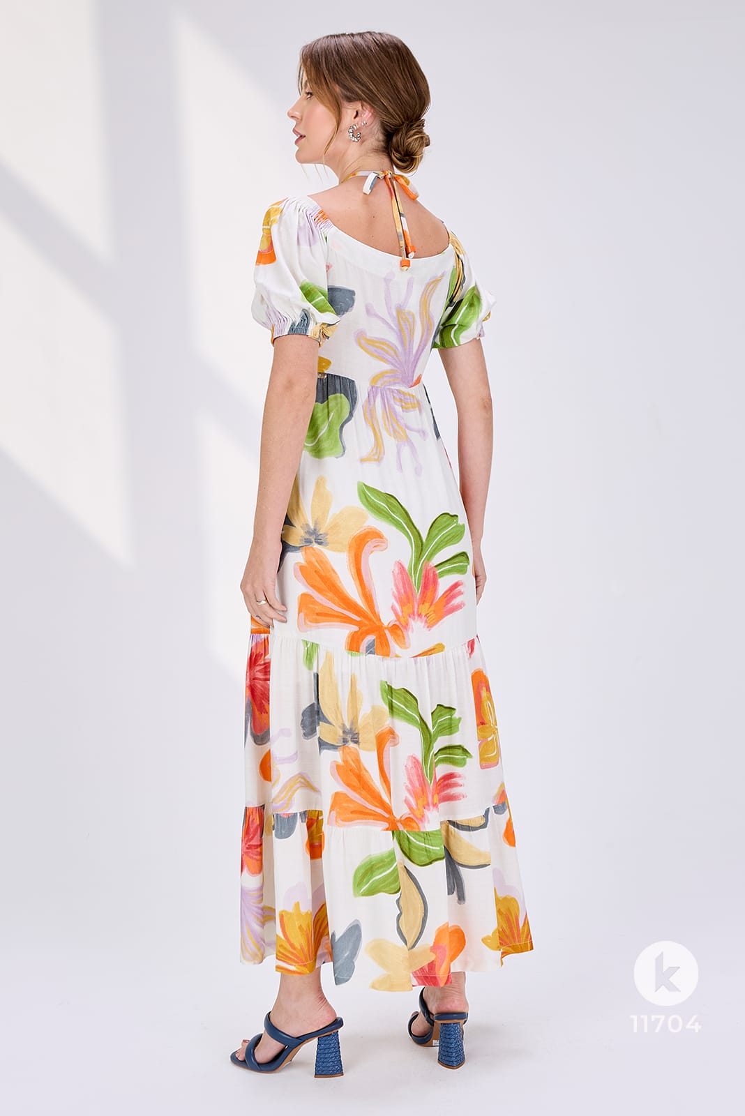 Vestido estampado com mangas com elástico