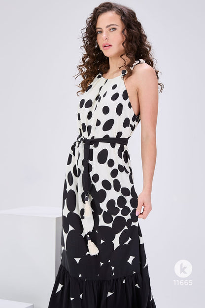 Vestido com estampas de póas preto e branco - G