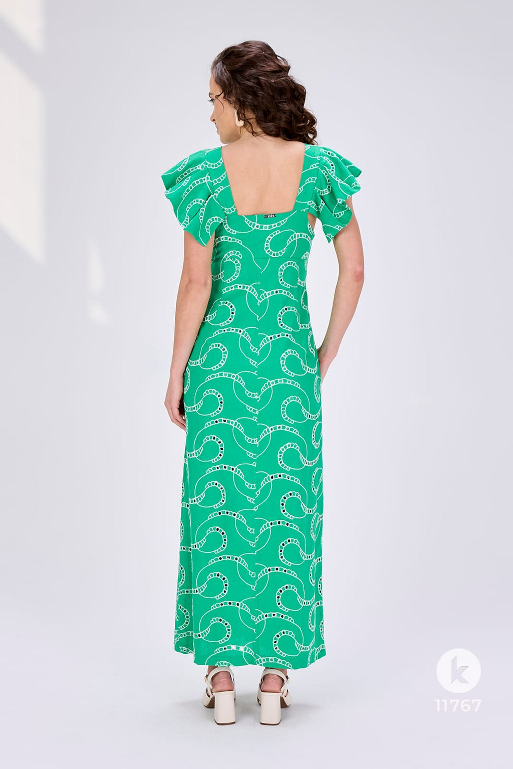 Vestido midi verde em laise