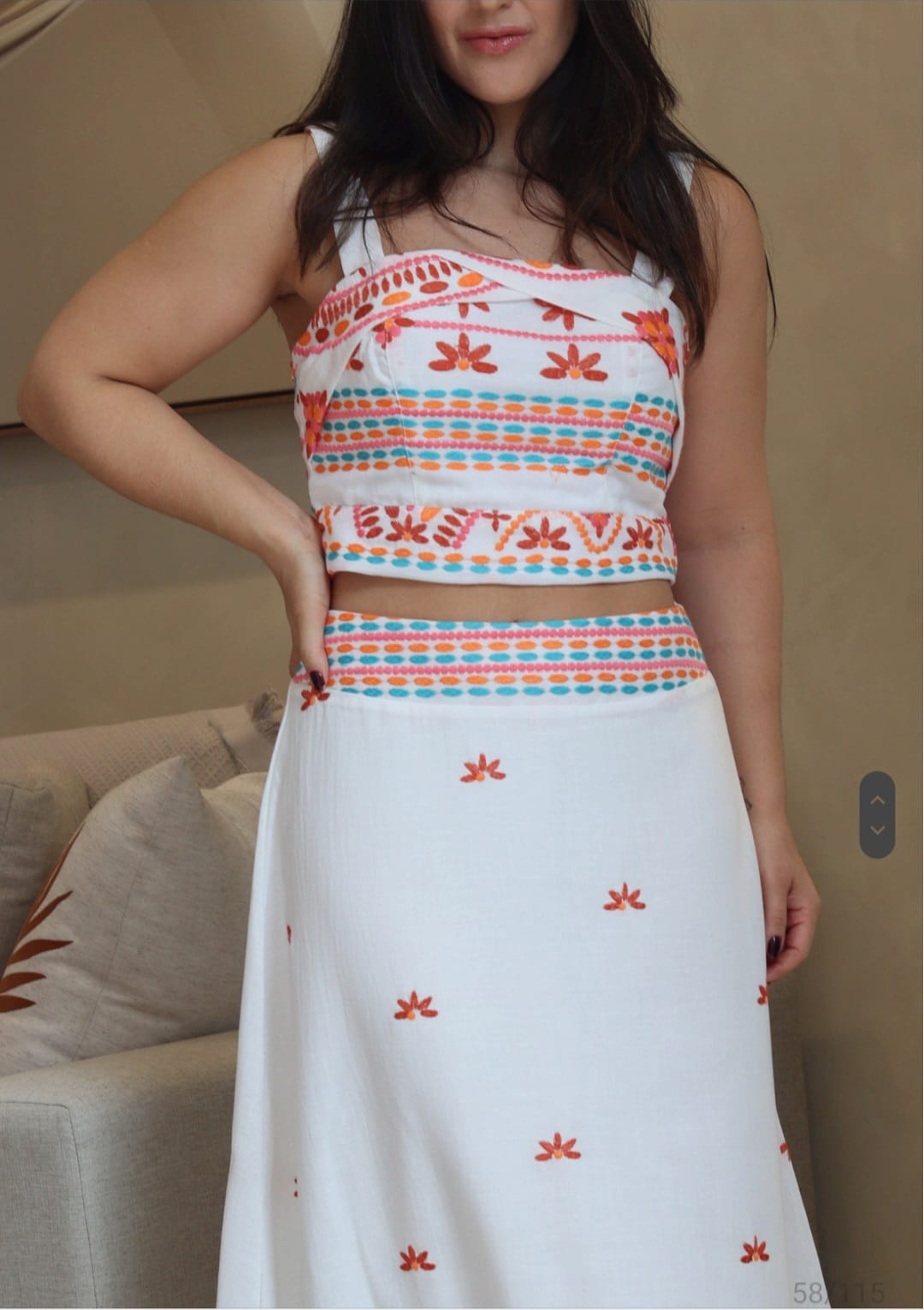 Conjunto de saia balonê branca bordada