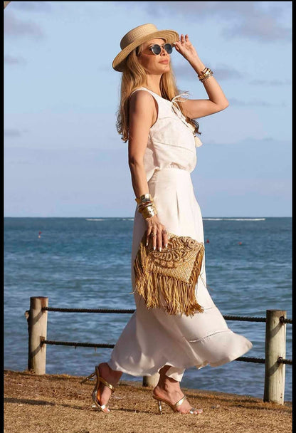 Vestido off white com abertura nas costas - GG