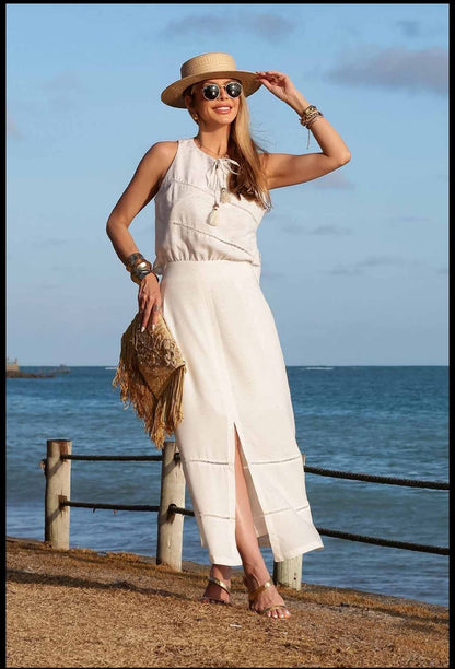 Vestido off white com abertura nas costas - GG