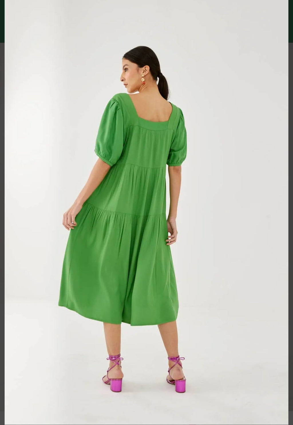 Vestido em viscose texturizada verde - 40