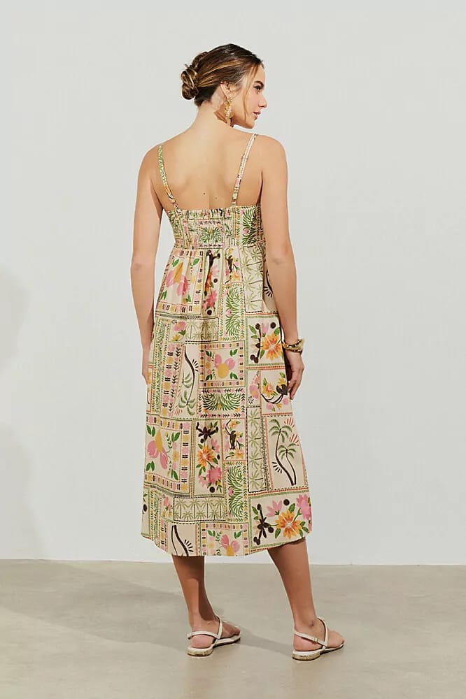 Vestido nude estampado com alças - 42