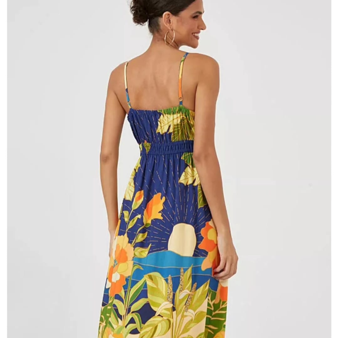 Vestido azul em viscose estampada - 38