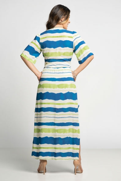 Vestido listrado de azul e verde - M