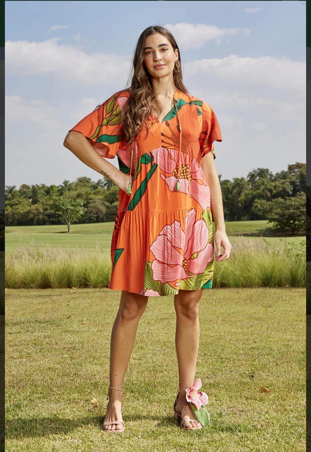 Vestido curto estampado laranja - 38