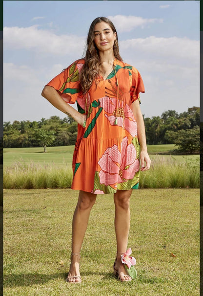 Vestido curto estampado laranja - 38