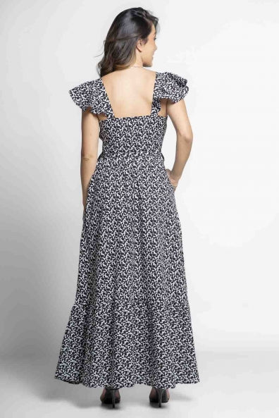 Vestido estampado preto e branco - G