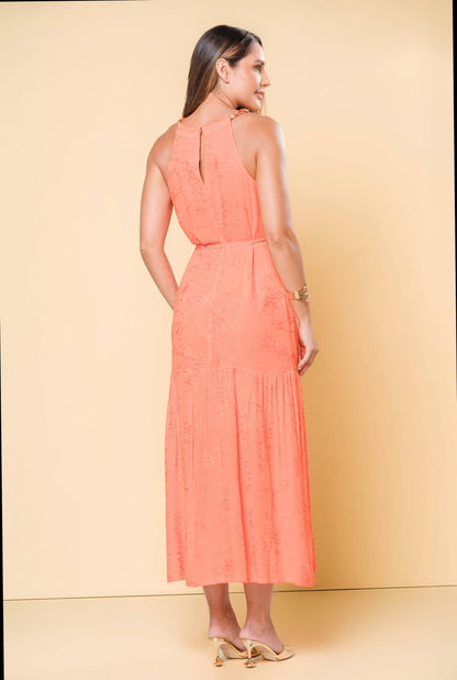 Vestido laranja em viscose bordada - P