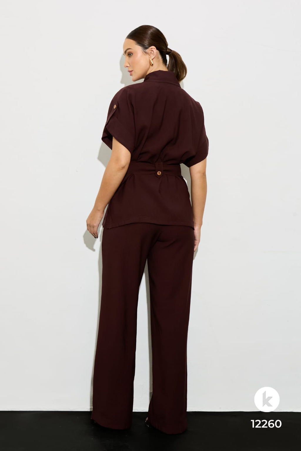 Conjunto de calça e blusa em linho marrom - GG