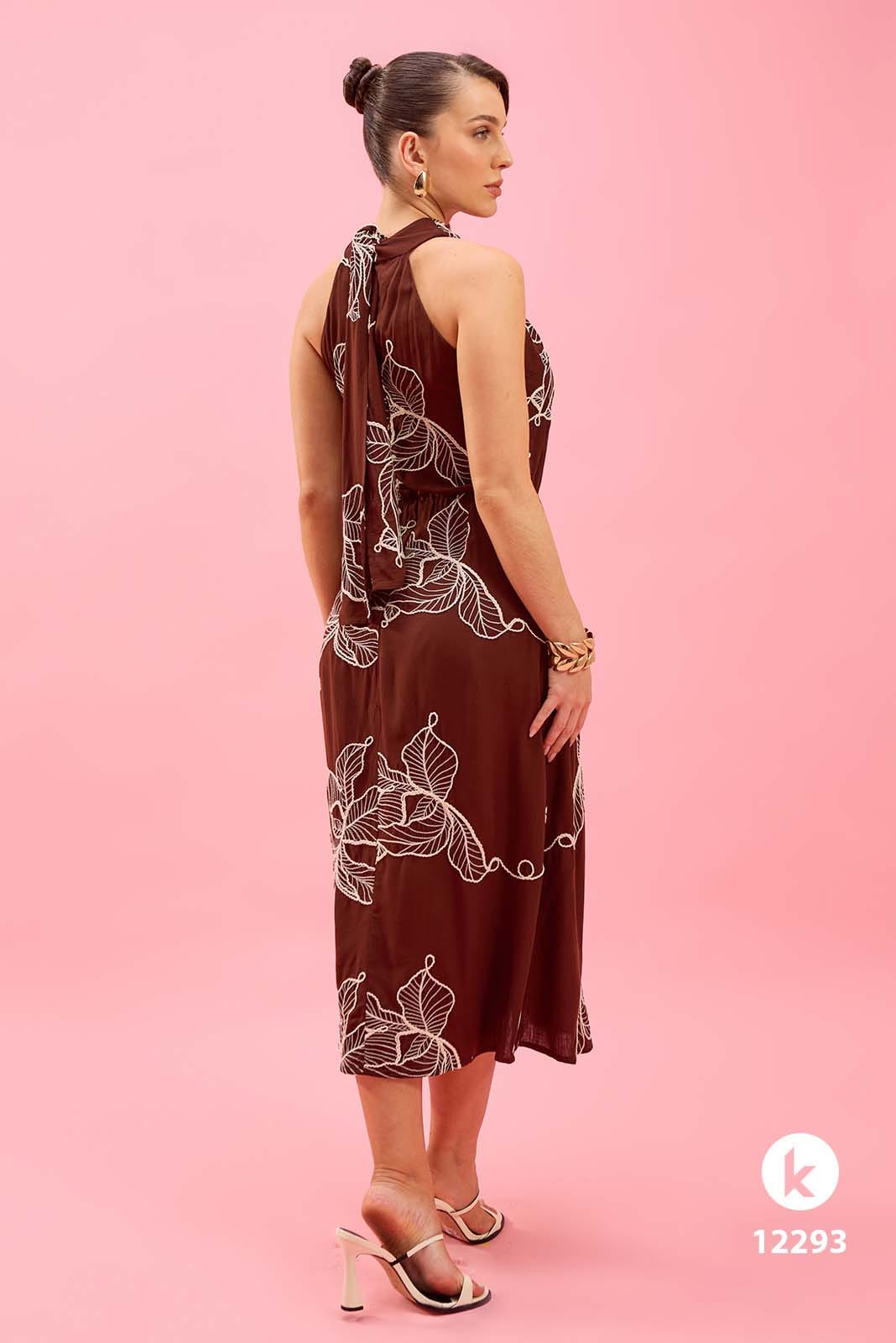 Vestido marrom bordado - P