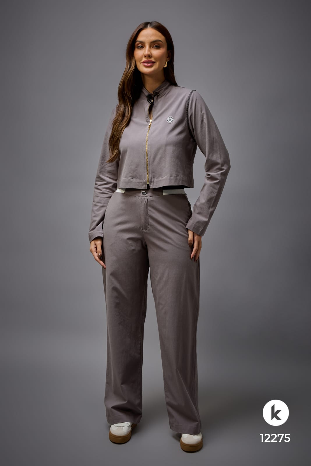 Conjunto de calça e jaqueta cinza -GG