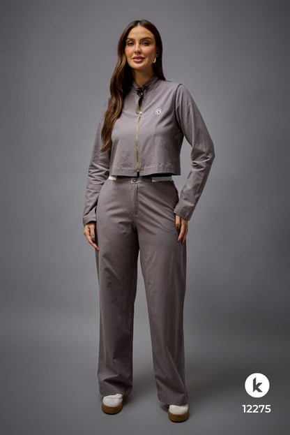 Conjunto de calça e jaqueta cinza -GG