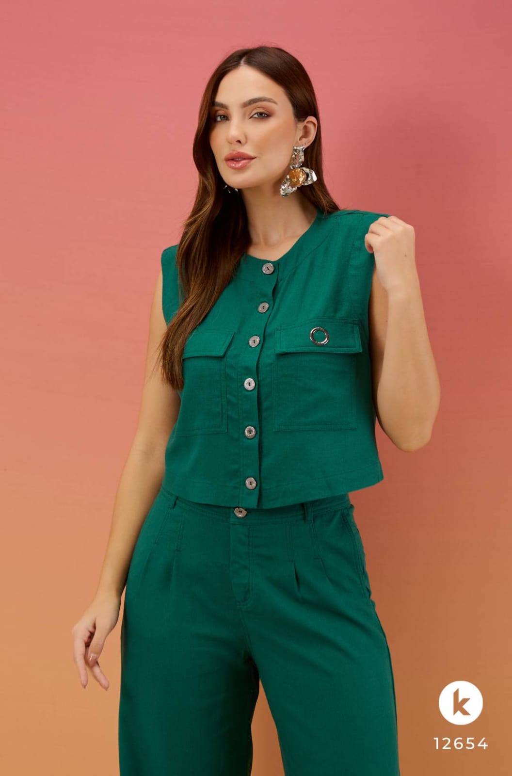 Conjunto de calça e blusa em linho  verde
