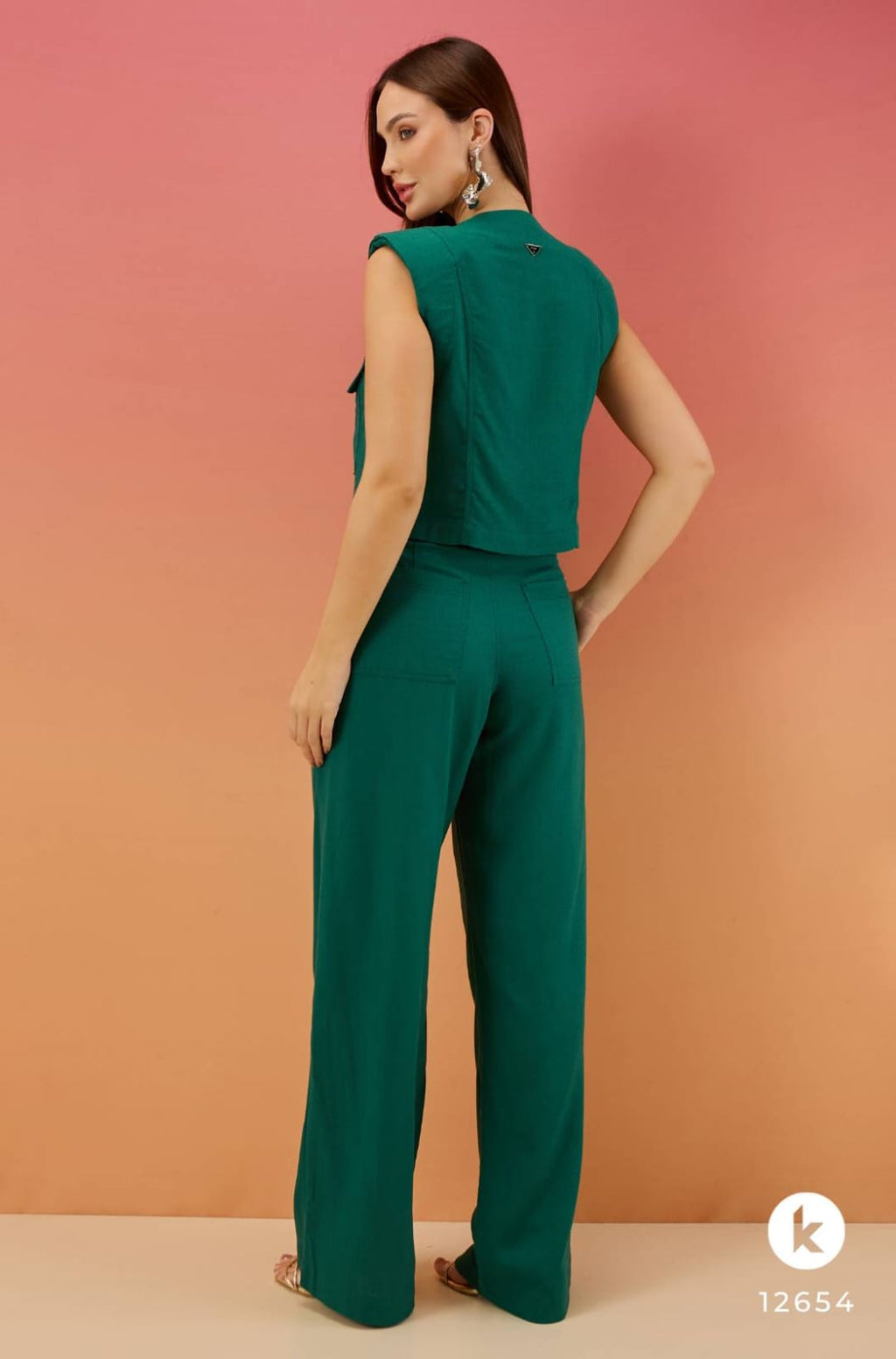 Conjunto de calça e blusa em linho  verde