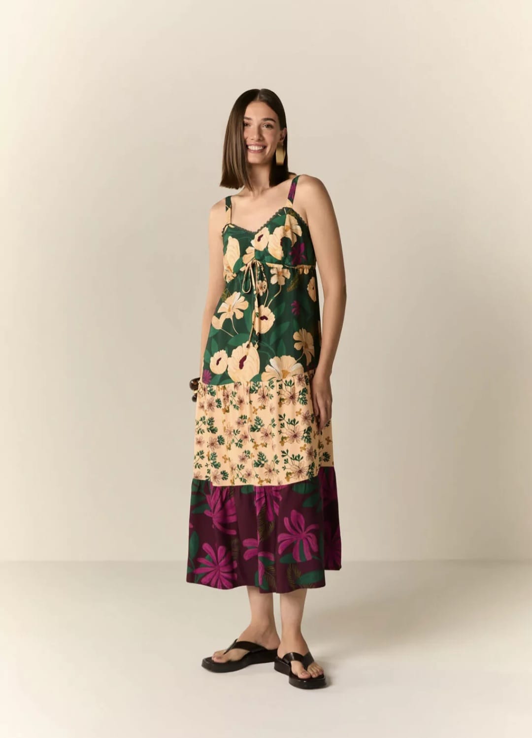 Vestido longo flores de outono - 42