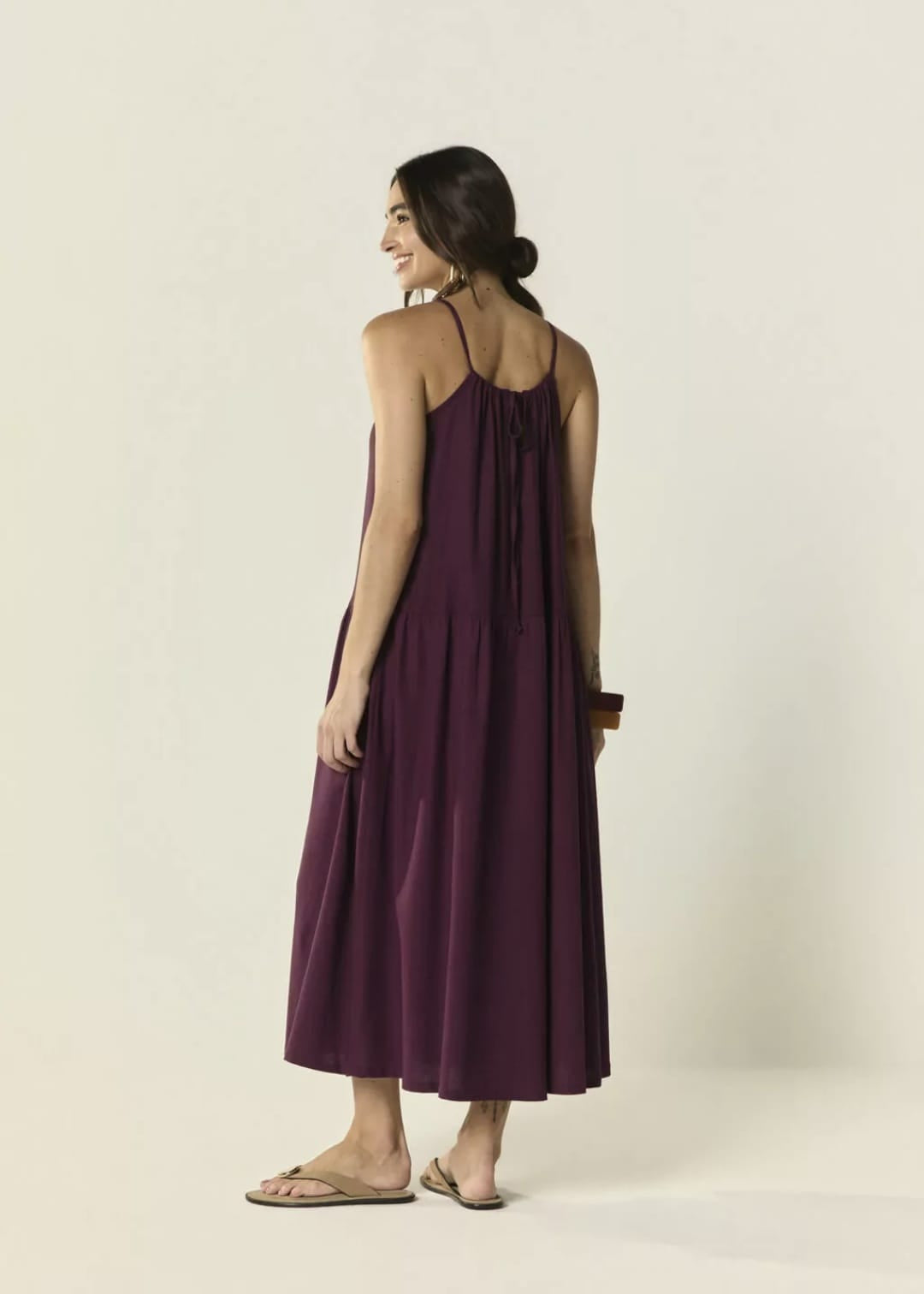 Vestido linho cintura baixa uva - 44