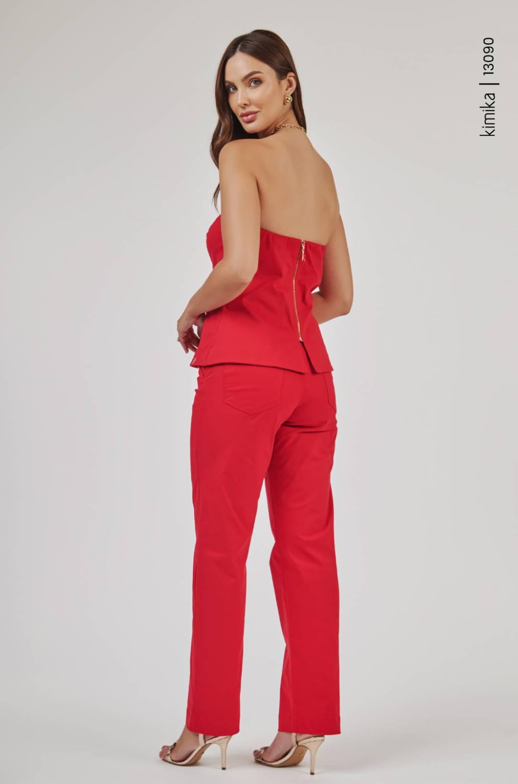 Conjunto de calça e blusa vermelho cereja tomara que caia