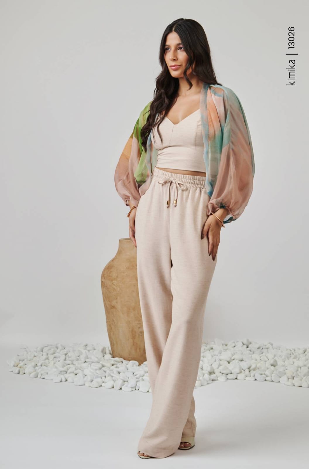 Conjunto de calça, cropped e kimono - GG